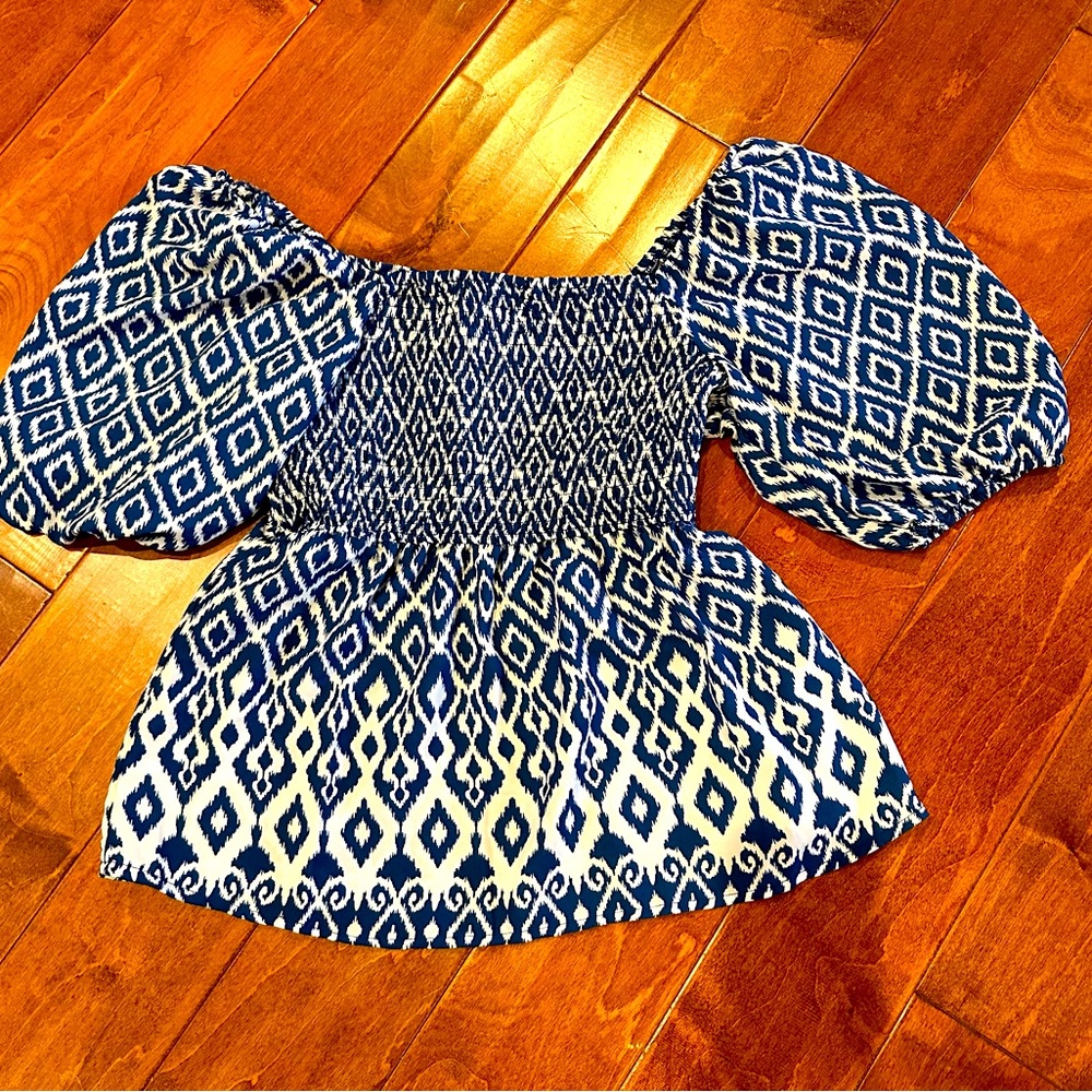 Beautiful blue and white spring- summer top